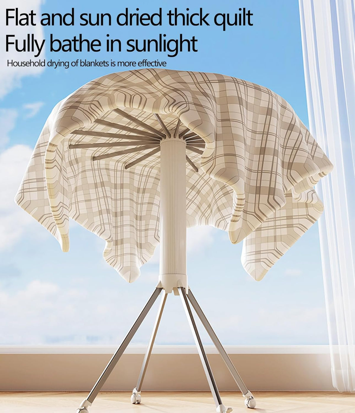 Aluminum Tripod Clothes Drying Rack for Laundry, Clothes Drying Rack with 360° Rotating Wheel