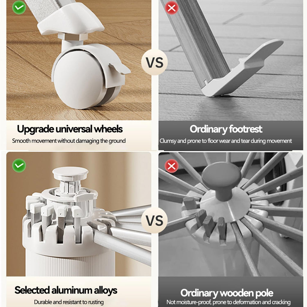 Aluminum Tripod Clothes Drying Rack for Laundry, Clothes Drying Rack with 360° Rotating Wheel