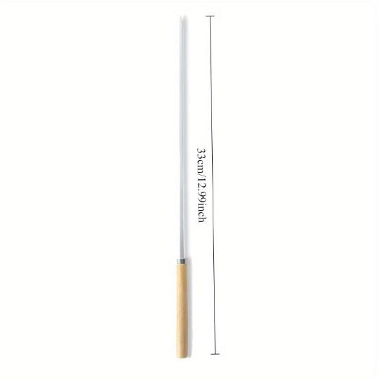 6pcs Stainless Steel BBQ Skewers with Wooden Handles - Heavy-Duty Rust-Resistant Round Metal Barbecue Skewers