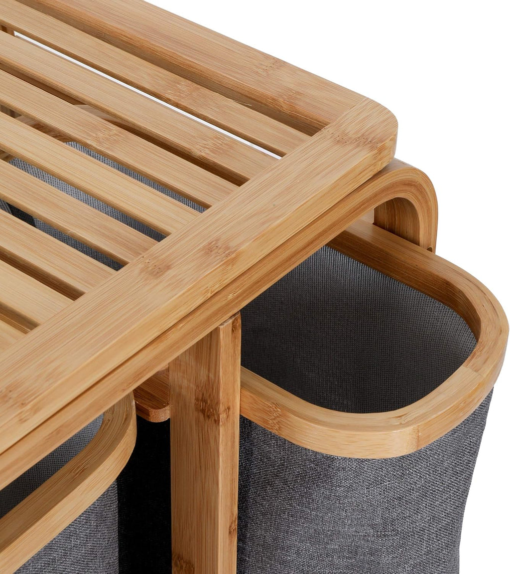 Bamboo Bathroom Cabinet with Laundry Baskets - Laundry Shelf with 1 XL Basket and 2 Compact Baskets