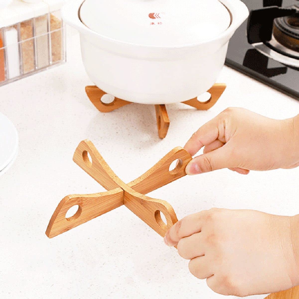 Bamboo Pot Trivet, Pan Soup Pot Dish Trivet Heat Insulation Pads Pot Holder