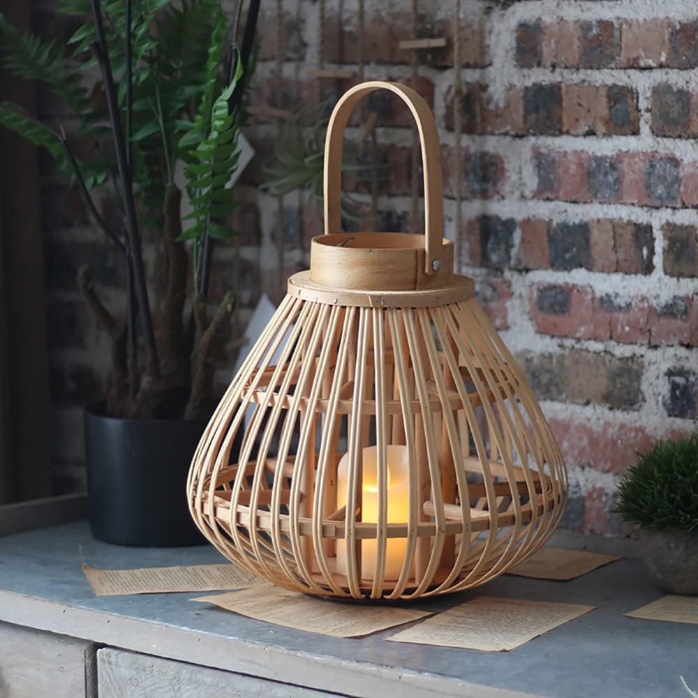 Decorative Handmade Bamboo Woven Wind Lantern Candle Holder Lantern Ornaments