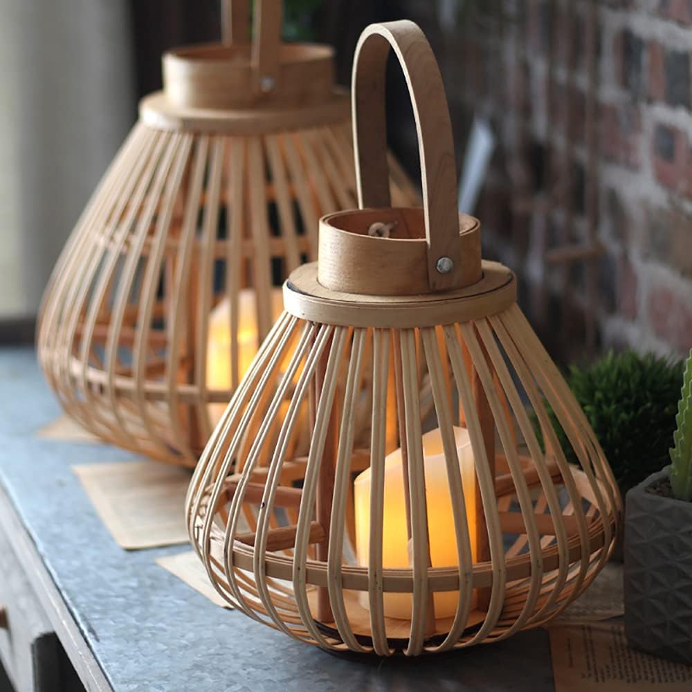 Decorative Handmade Bamboo Woven Wind Lantern Candle Holder Lantern Ornaments