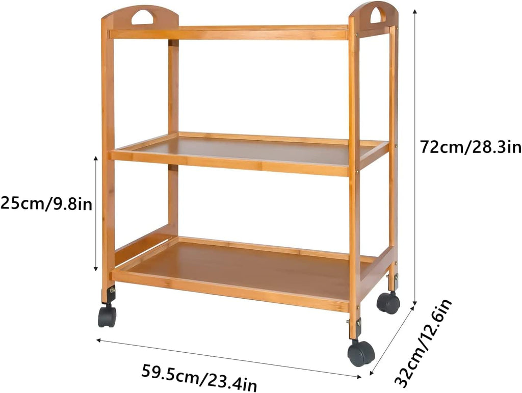Bamboo Kitchen Island Cart, Rolling Kitchen Trolley with 4 Shelves for Living Room, Bathroom