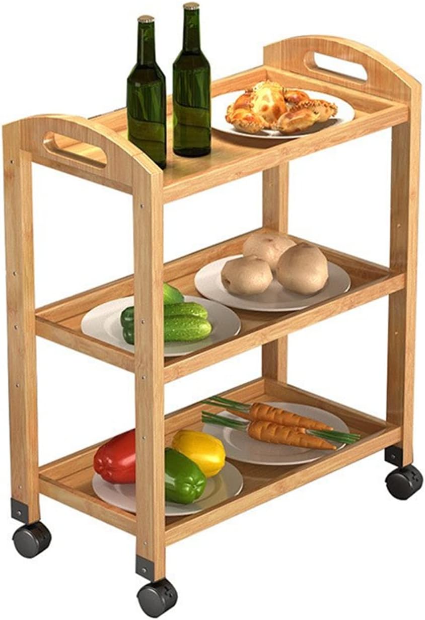 Bamboo Kitchen Island Cart, Rolling Kitchen Trolley with 4 Shelves for Living Room, Bathroom