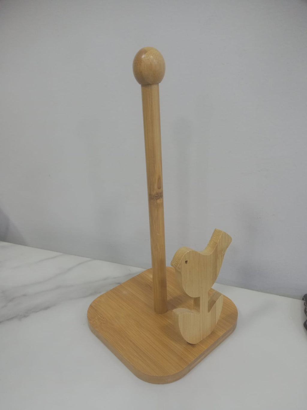 Bamboo Wood Tissue Holder Vertical Roll Pole Paper Towel Holder fof Kitchen/Toilet Freestanding