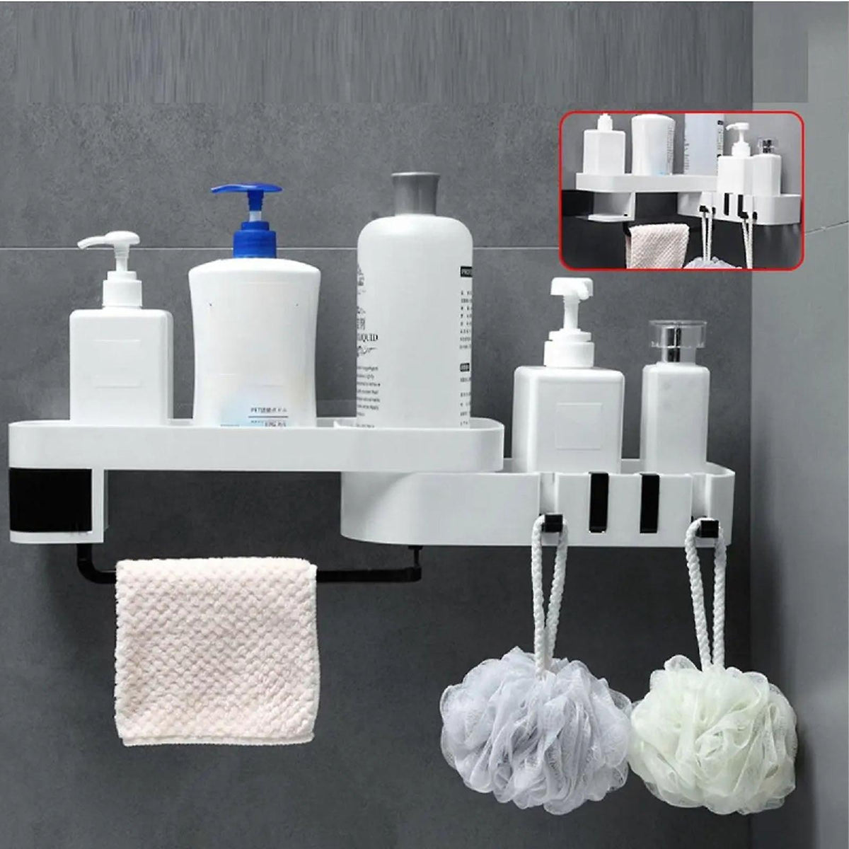 Shower Shelf, ABS Bathroom Shelf, No Drilling For Bathroom Kitchen (White Black)