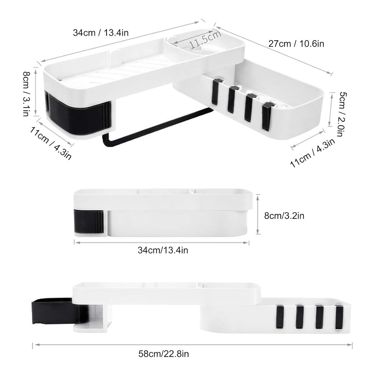 Shower Shelf, ABS Bathroom Shelf, No Drilling For Bathroom Kitchen (White Black)