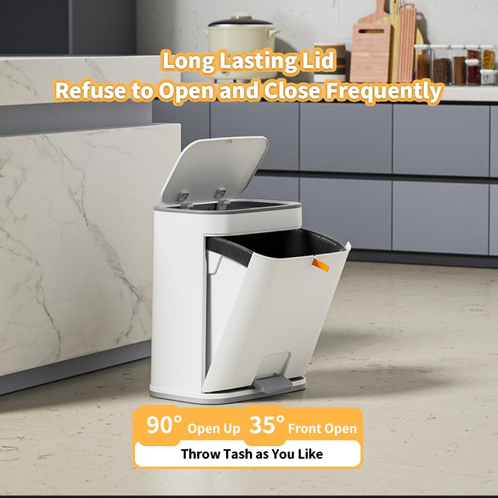 Bathroom Trash Can with Lid, Plastic Garbage can with Press top Lid for Kitchen, Bathroom, Bedroom, Living Room, Offices