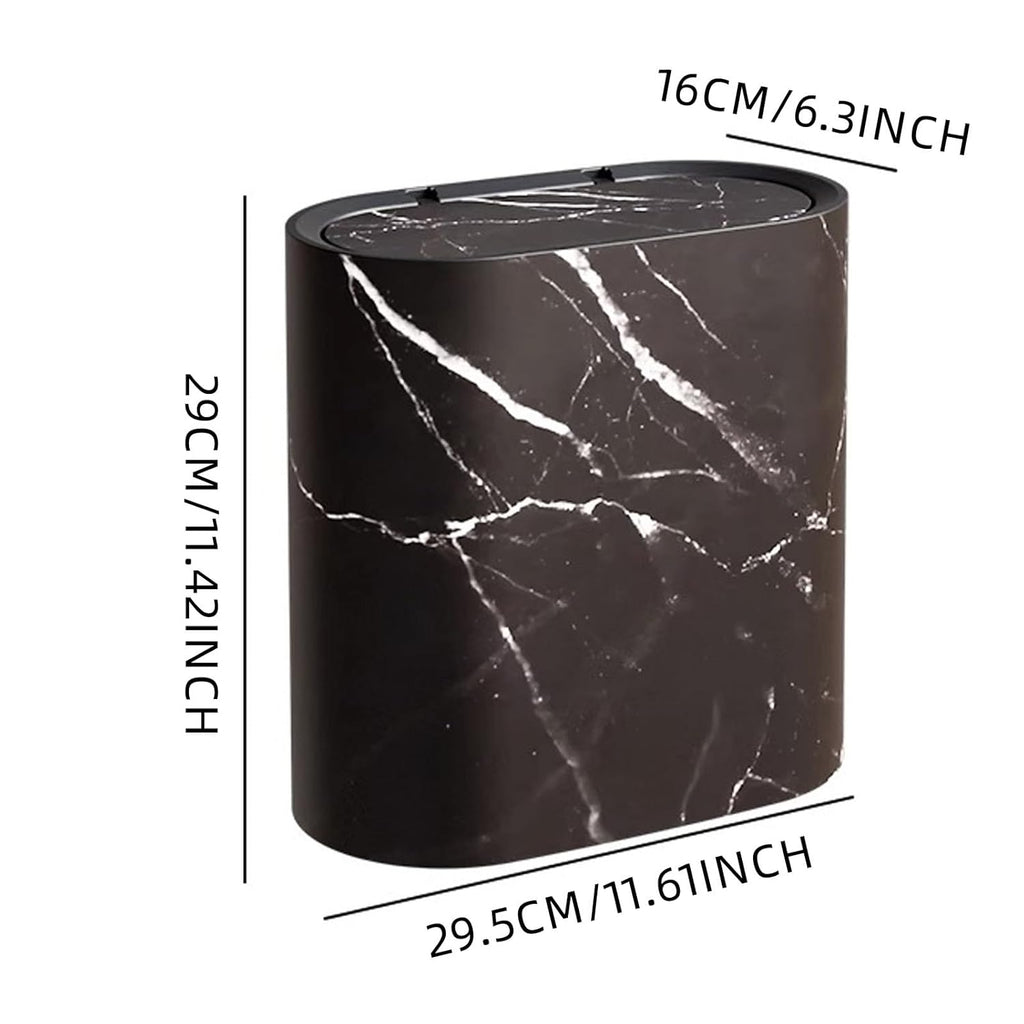 Bathroom Trashcans with Lids, Plastic Marble Wood Pattern Trash Can Small Garbage Bin with Lid for Bathroom, Modern Waste Basket for Home Indoor Hotel, Waste Collection and Storage
