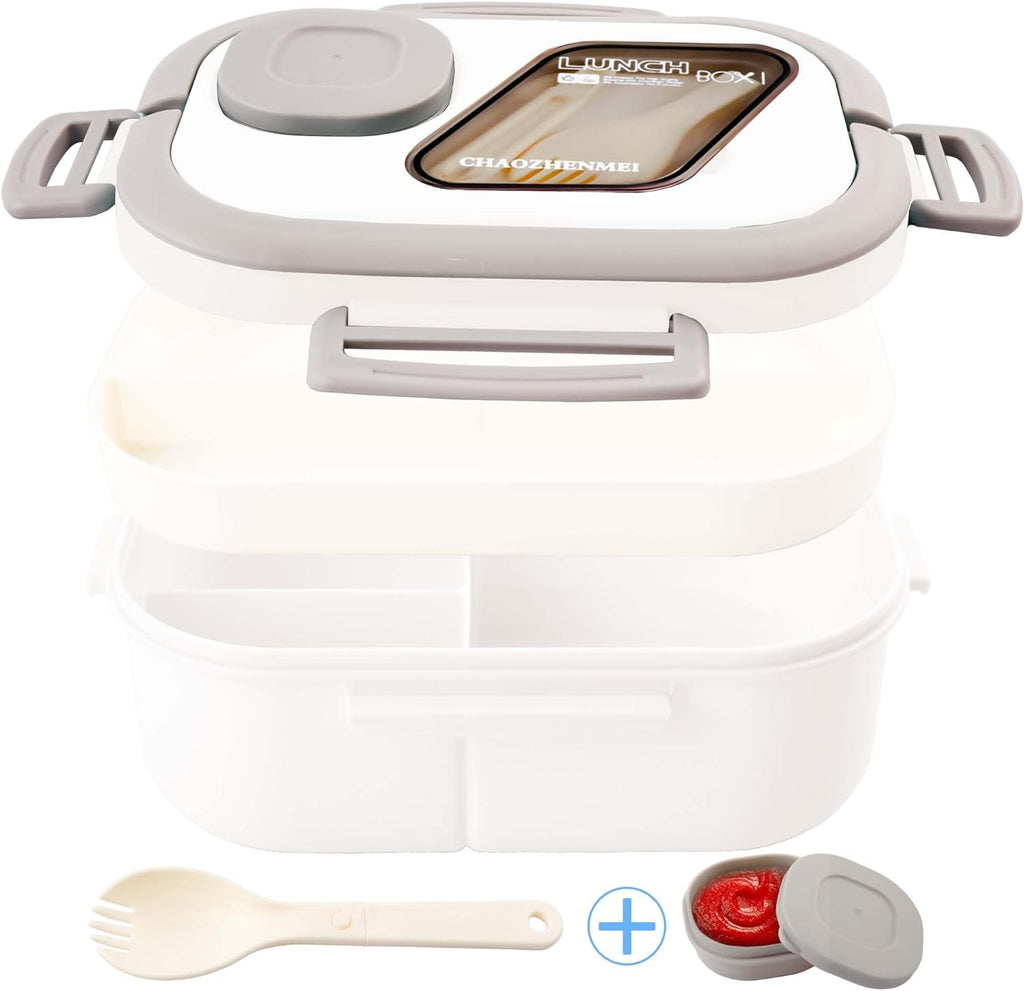 Bento Lunch Box, Salad Container, Bento-Style Tray For Toppings, Container For Dressings, And Built-In Reusable Fork And Knife