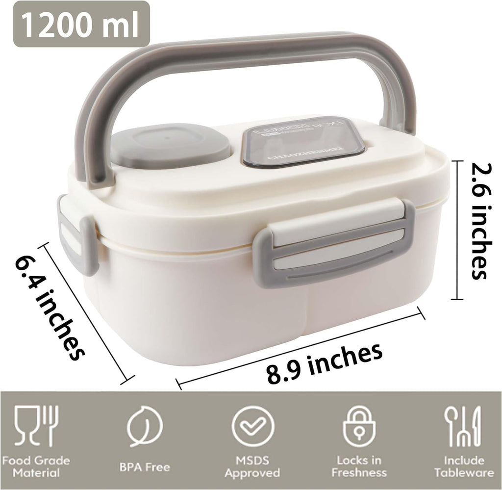 Bento Lunch Box, Salad Container, Bento-Style Tray For Toppings, Container For Dressings, And Built-In Reusable Fork And Knife