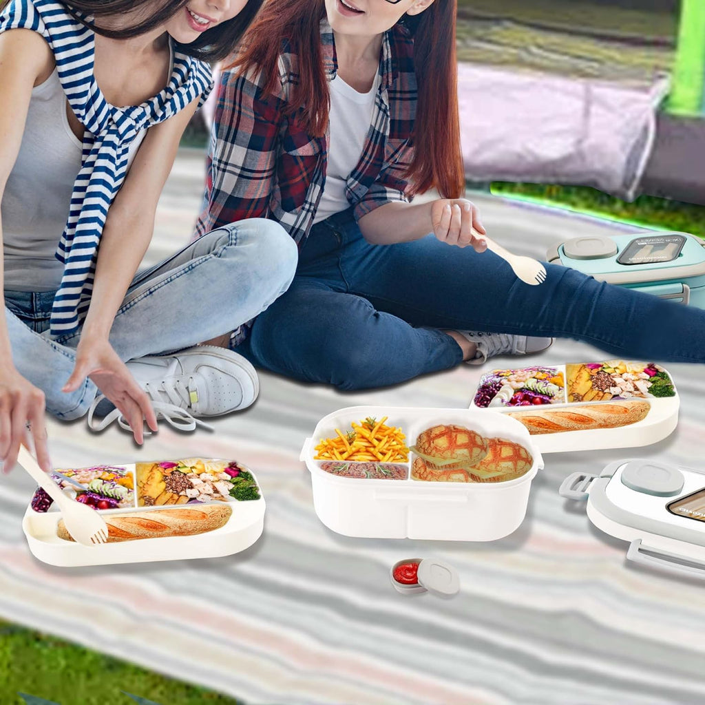 Bento Lunch Box, Salad Container, Bento-Style Tray For Toppings, Container For Dressings, And Built-In Reusable Fork And Knife