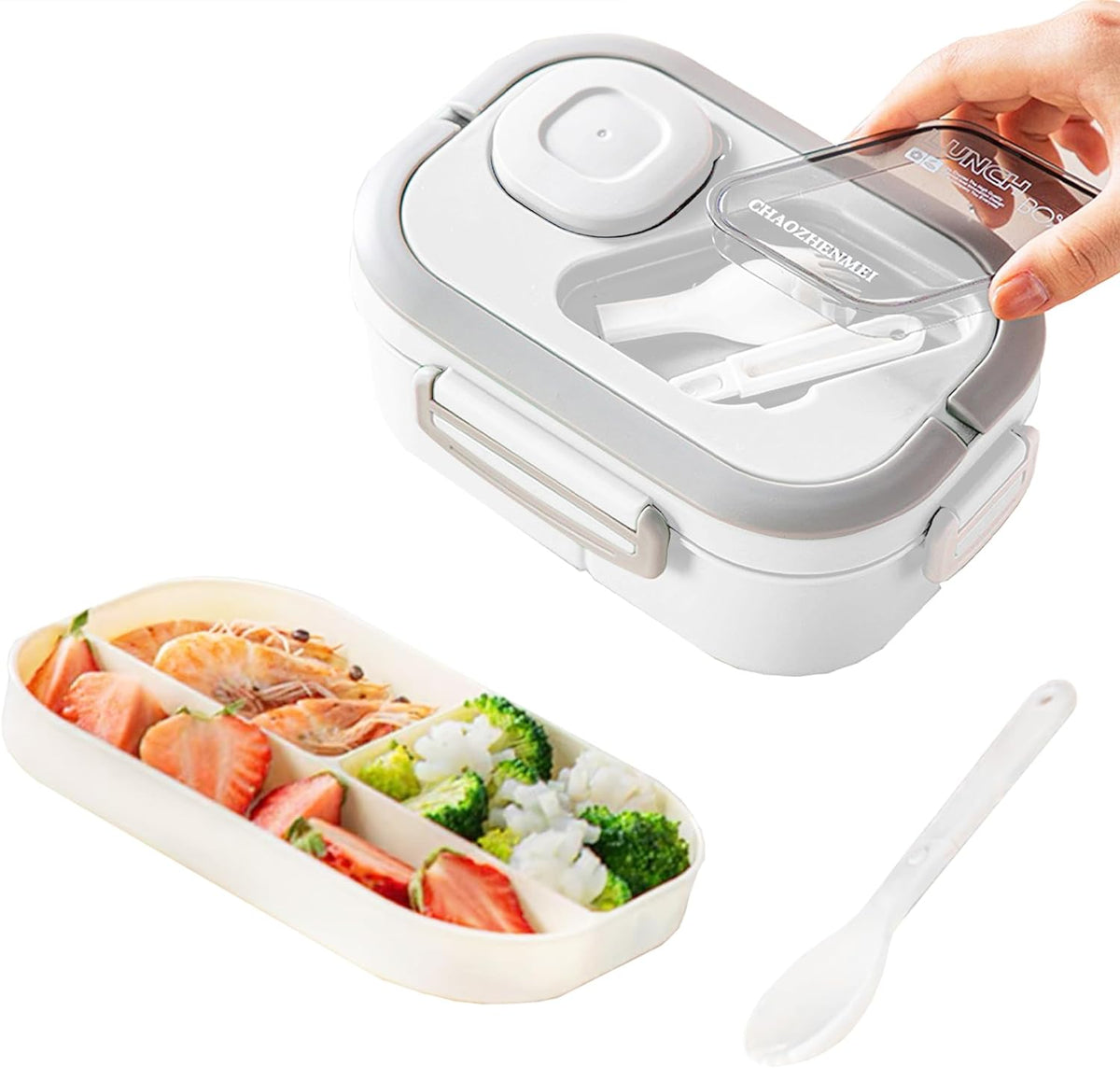 Bento Lunch Box, Salad Container, Bento-Style Tray For Toppings, Container For Dressings, And Built-In Reusable Fork And Knife