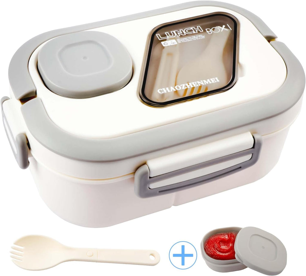 Bento Lunch Box, Salad Container, Bento-Style Tray For Toppings, Container For Dressings, And Built-In Reusable Fork And Knife