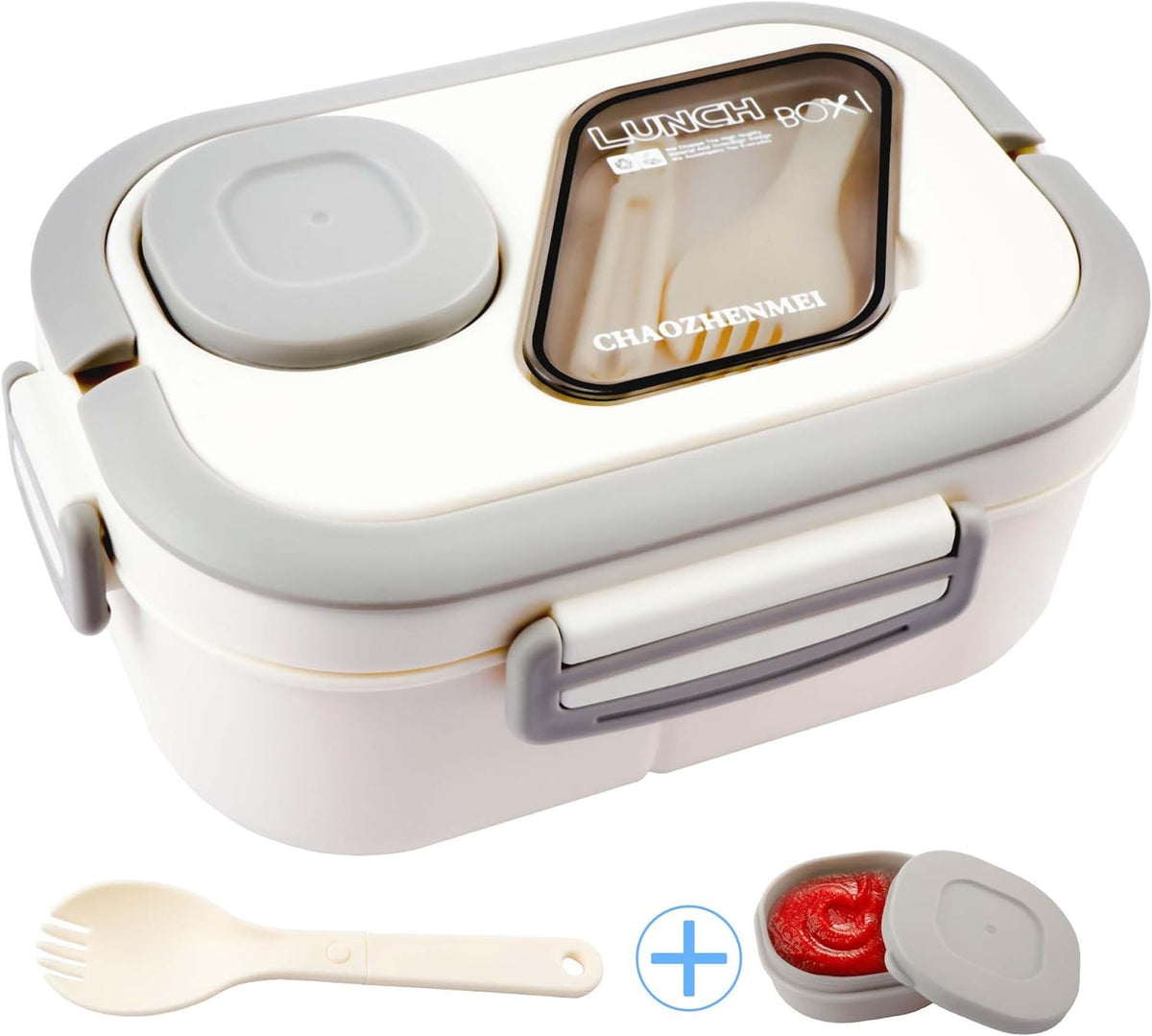 Bento Lunch Box, Salad Container, Bento-Style Tray For Toppings, Container For Dressings, And Built-In Reusable Fork And Knife