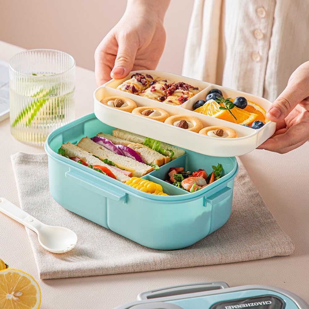 Bento Lunch Box, Salad Container, Bento-Style Tray For Toppings, Container For Dressings, And Built-In Reusable Fork And Knife