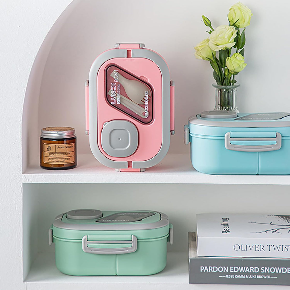 Bento Lunch Box, Salad Container, Bento-Style Tray For Toppings, Container For Dressings, And Built-In Reusable Fork And Knife
