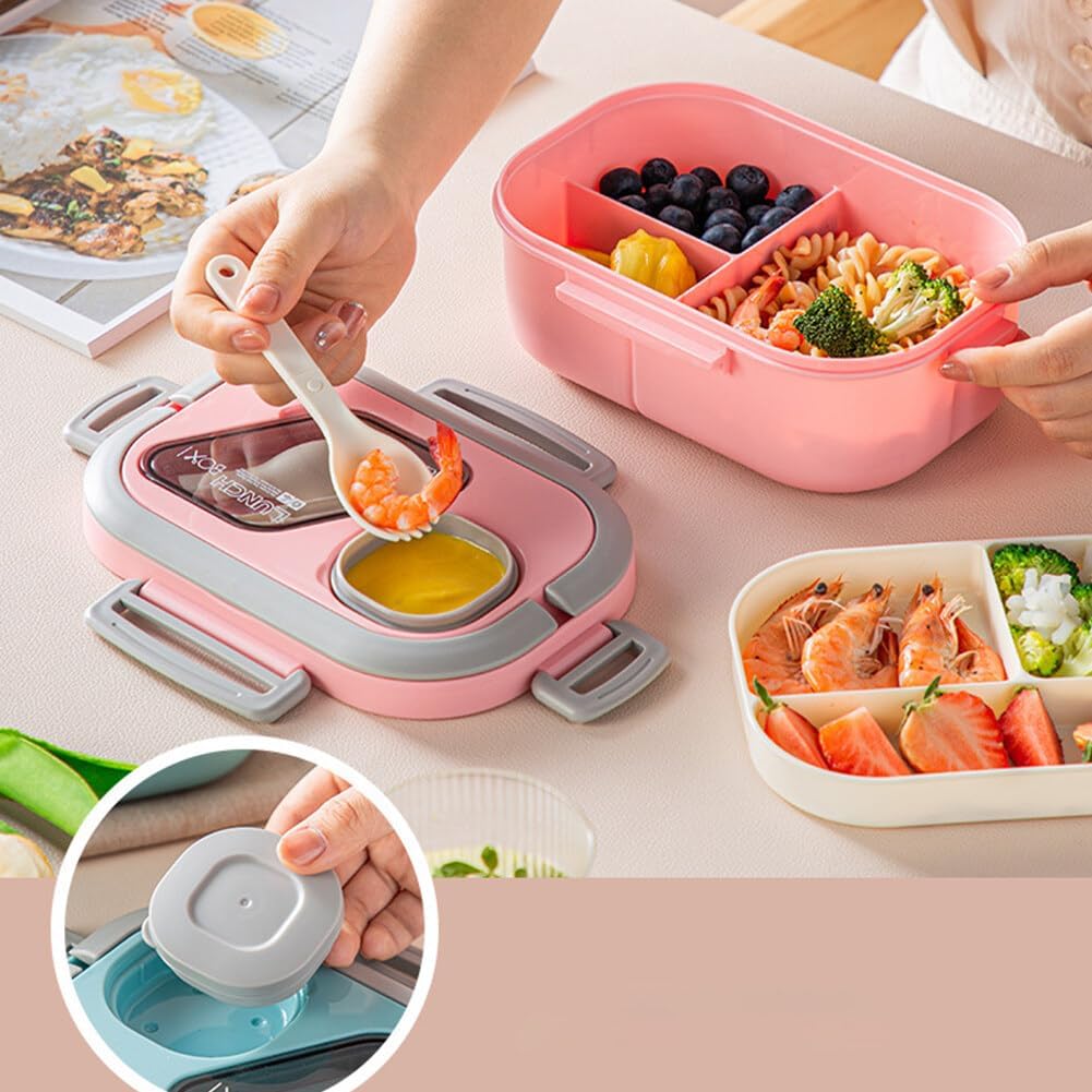 Bento Lunch Box, Salad Container, Bento-Style Tray For Toppings, Container For Dressings, And Built-In Reusable Fork And Knife