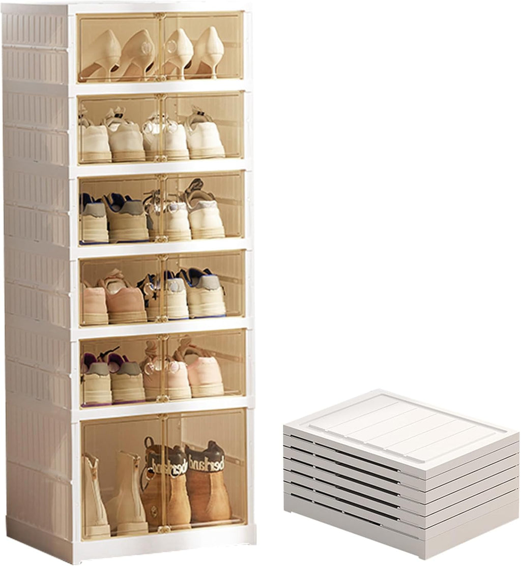 6 Tier Foldable Shoe Rack Organizer with Magnetic Clear Door, Collapsible Shoe Storage Organizer, Boot Storage Organizer