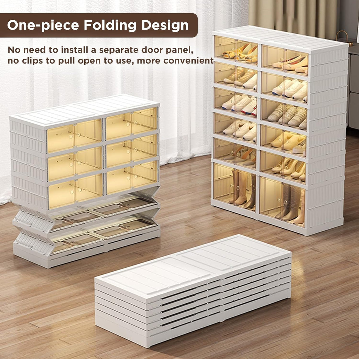 6 Tier Foldable Shoe Rack Organizer with Magnetic Clear Door, Collapsible Shoe Storage Organizer, Boot Storage Organizer