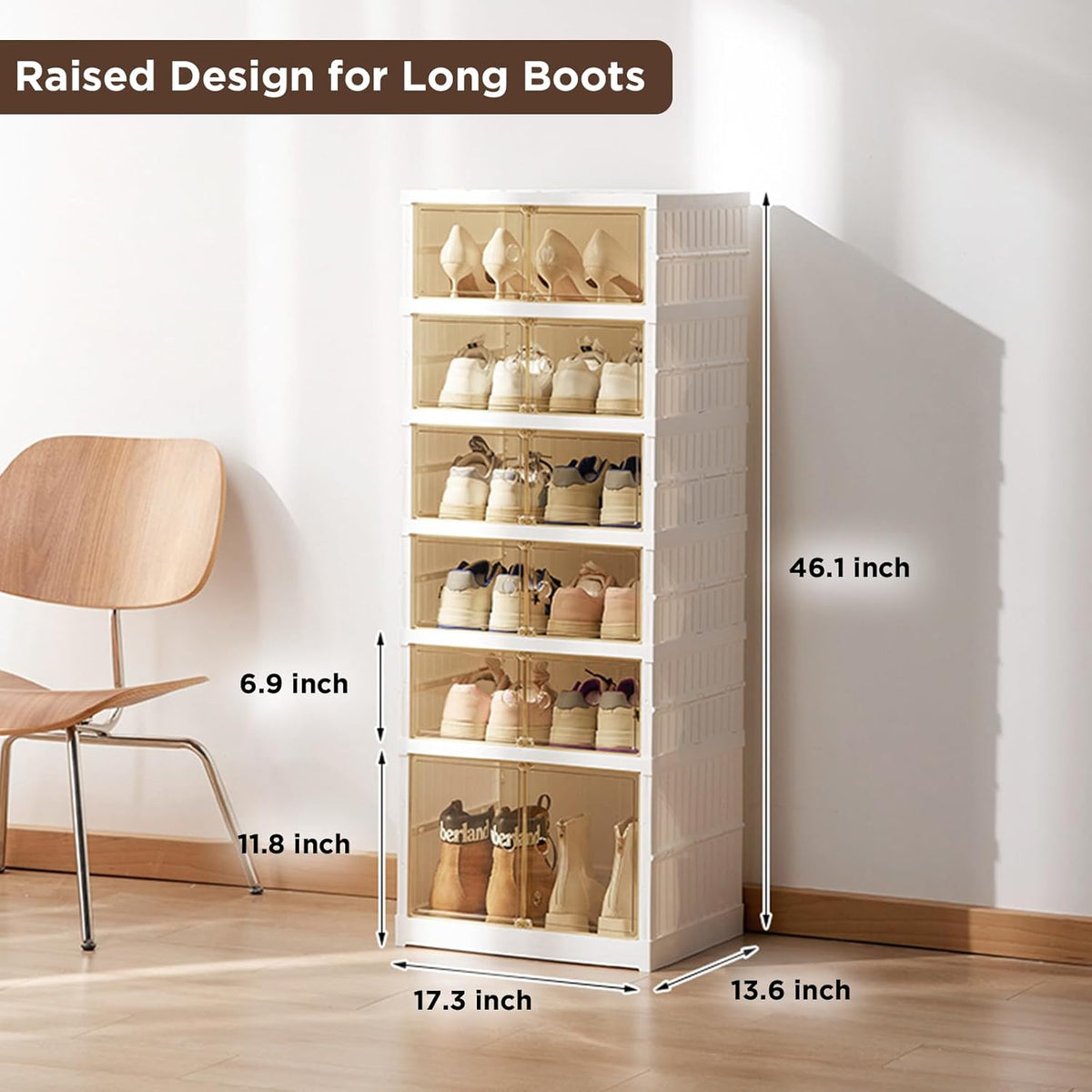 6 Tier Foldable Shoe Rack Organizer with Magnetic Clear Door, Collapsible Shoe Storage Organizer, Boot Storage Organizer