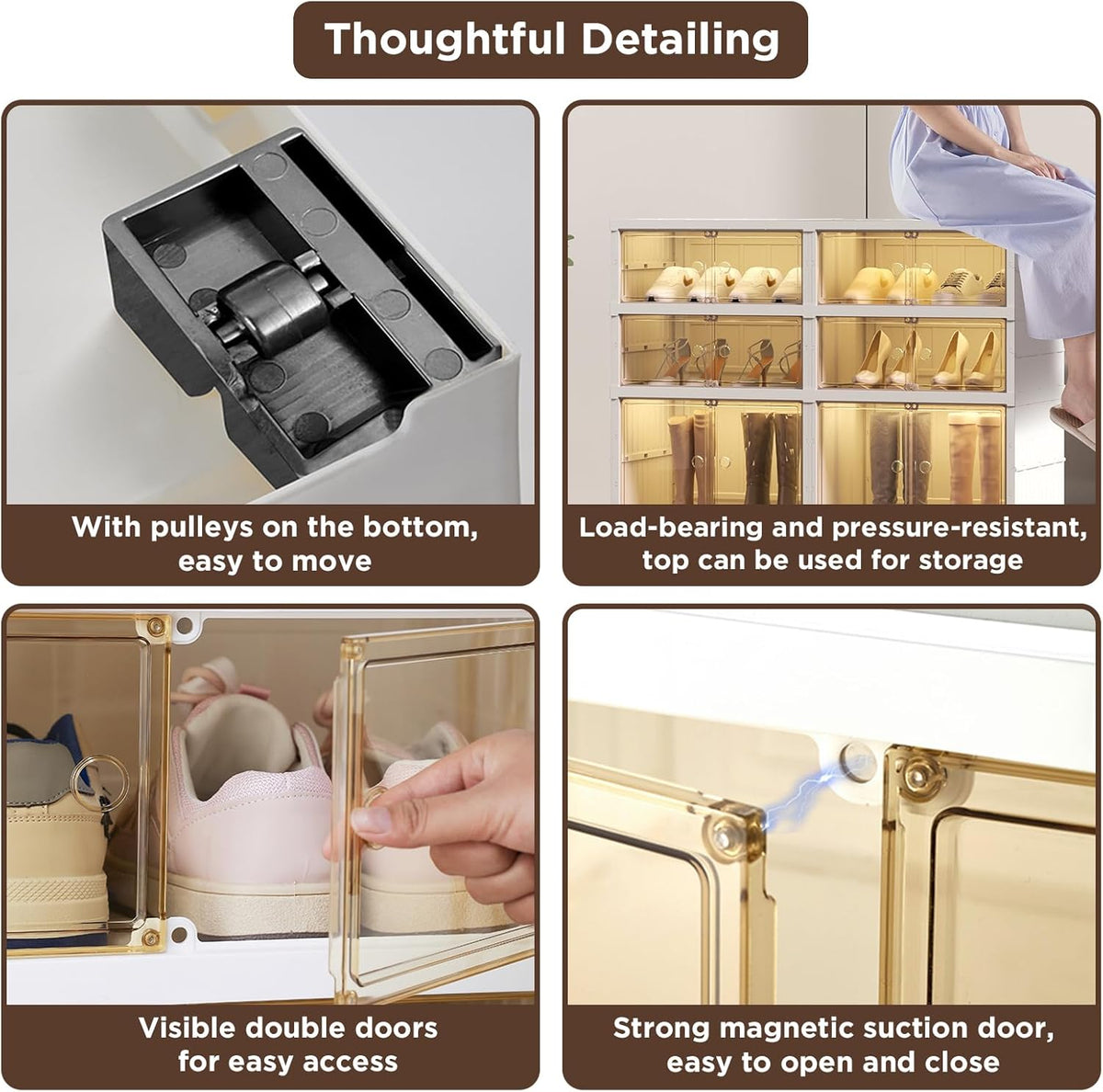 6 Tier Foldable Shoe Rack Organizer with Magnetic Clear Door, Collapsible Shoe Storage Organizer, Boot Storage Organizer