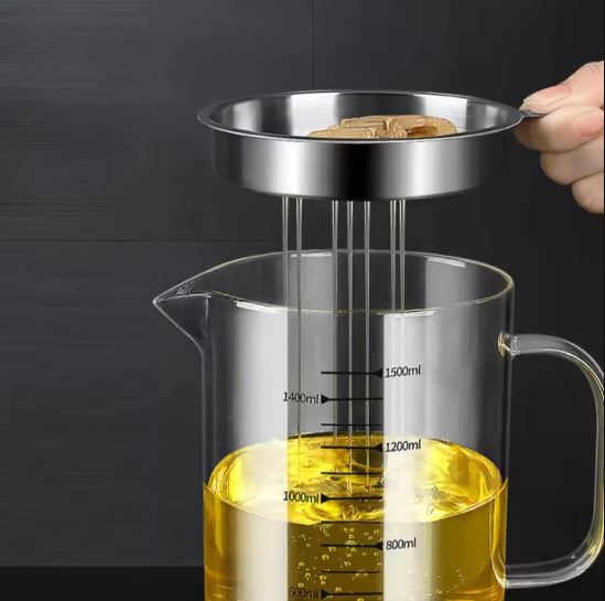 1200ml Borosilicate Glass Oil Filter Pot, Oil Container Jar, Glass Oil Kettle
