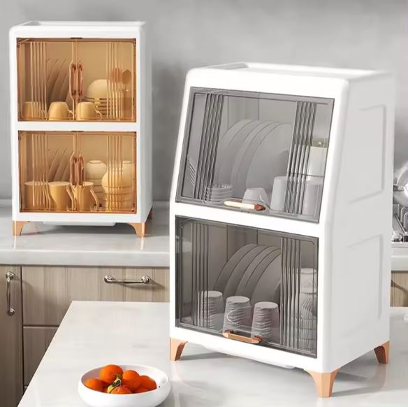 Desktop Large Capacity Bowl Storage Cabinet With Drain Rack Dish