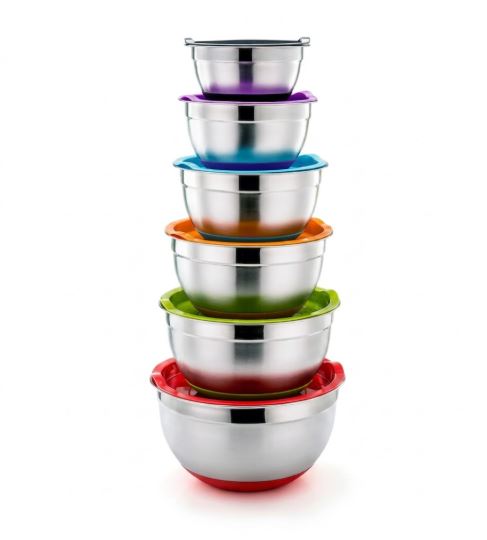5-Piece Stainless Steel Mixing Bowl Set with Colorful Leak-Proof Lids, Versatile Kitchen Storage Containers