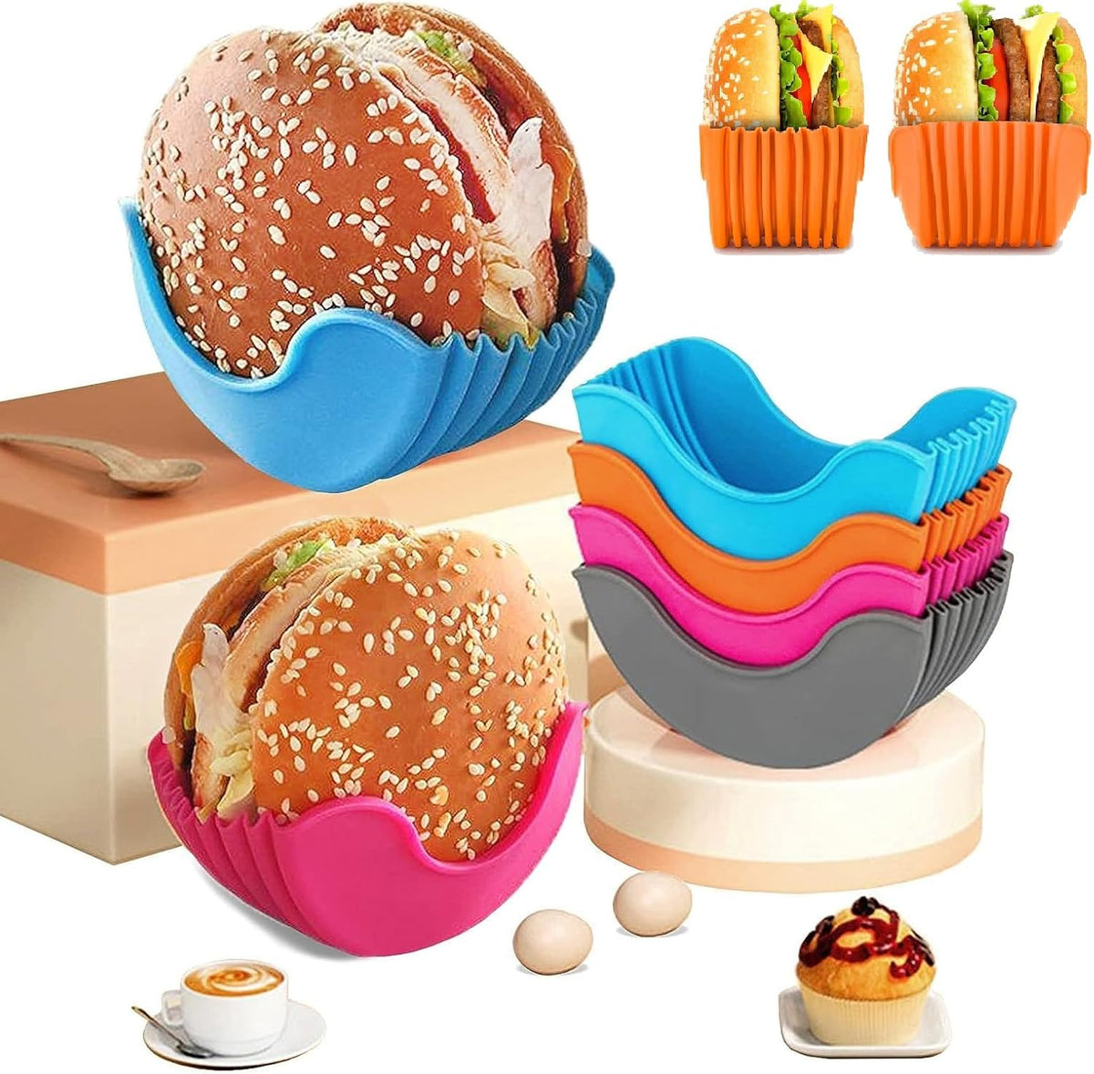 (Pack of 3) Burger Holder Clip Retractable Reusable Washable Food Grade Silicone Sandwich Clip Burger Holder Box