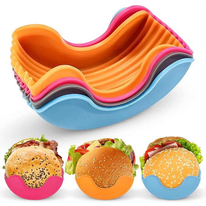 (Pack of 3) Burger Holder Clip Retractable Reusable Washable Food Grade Silicone Sandwich Clip Burger Holder Box