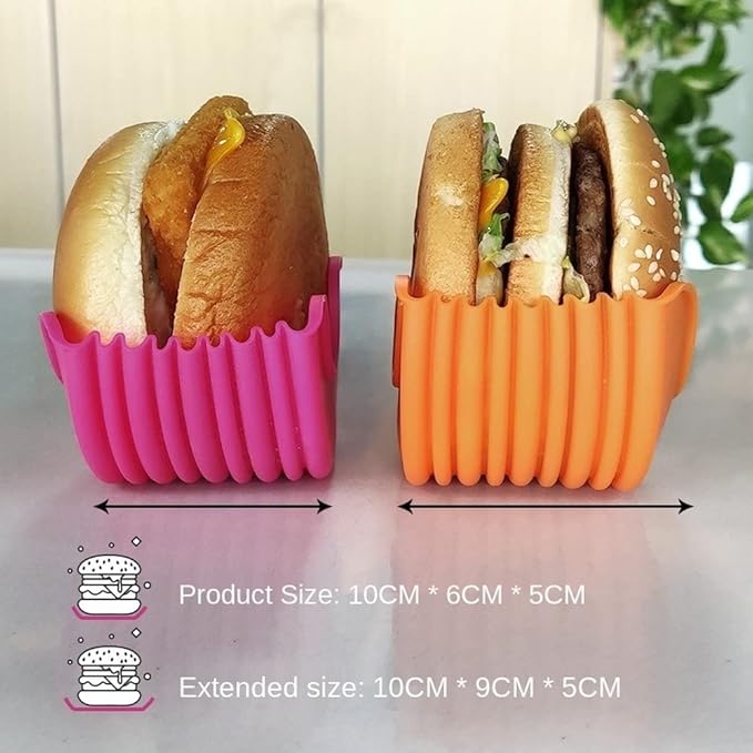 (Pack of 3) Burger Holder Clip Retractable Reusable Washable Food Grade Silicone Sandwich Clip Burger Holder Box
