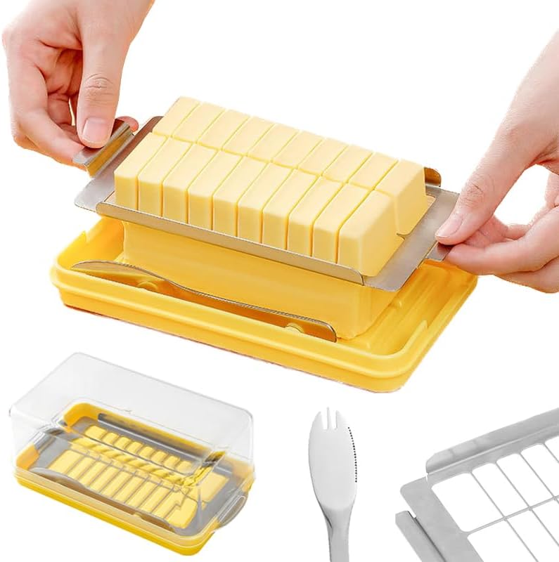 Butter Slicer Container Dish With Lid And Slicer, Butter Stainless Steel Cutter And Keeper Storage for Fridge