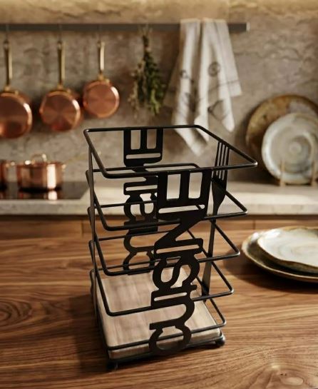 Metal Iron Wood Premium Cutlery Holder Black