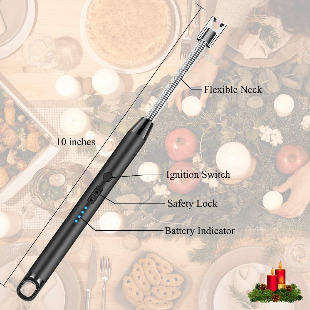 Candle Lighter - Flexible Plasma Arc Long Neck USB Lighter Rechargeable Windproof Flameless For Candles, Grill, Cooking, Camping, Hiking
