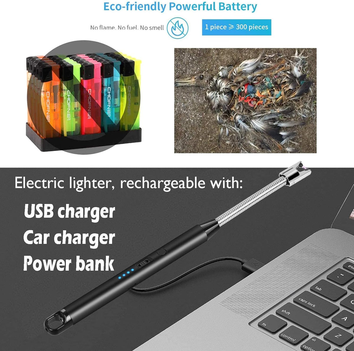 Candle Lighter - Flexible Plasma Arc Long Neck USB Lighter Rechargeable Windproof Flameless For Candles, Grill, Cooking, Camping, Hiking