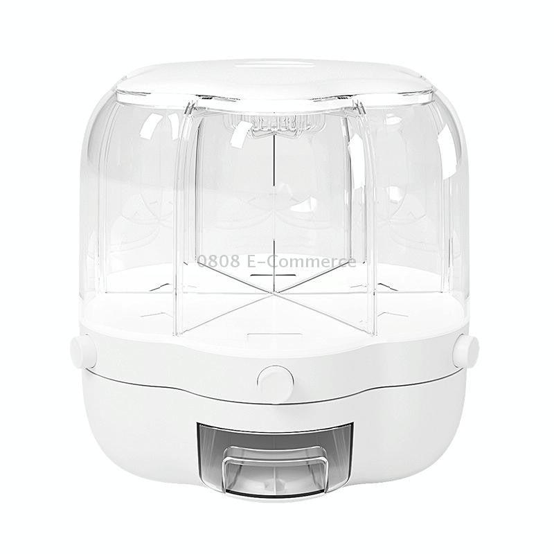 Cereal Rice Bucket Dispenser 6 Grid 360° Rotating Waterproof And Moisture-Proof Rice Storage Box For Kitchen, White