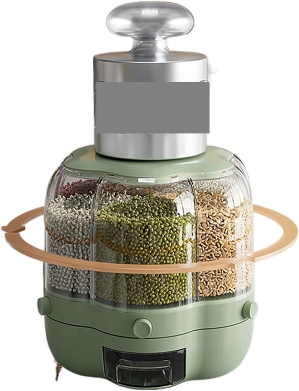 Cereal Rice Bucket Dispenser 6 Grid 360° Rotating Waterproof And Moisture-Proof Rice Storage Box For Kitchen, White