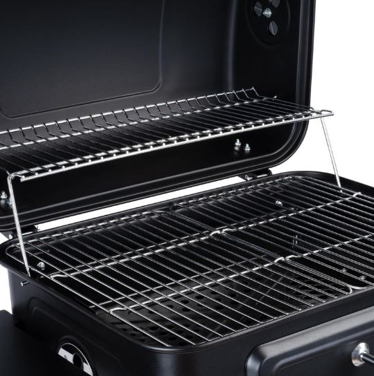 Charcoal BBQ Grill Trolley with Lid, Coals Tray Height Adjustable with thermometer