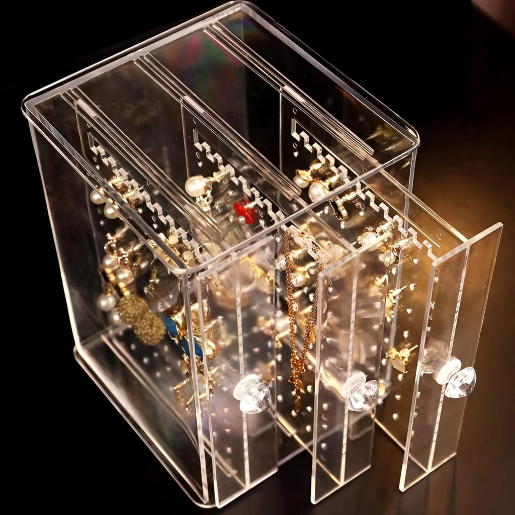 Clear Acrylic Jewelry Storage Box, 3 Vertical Drawer Earrings Display Stand Holder