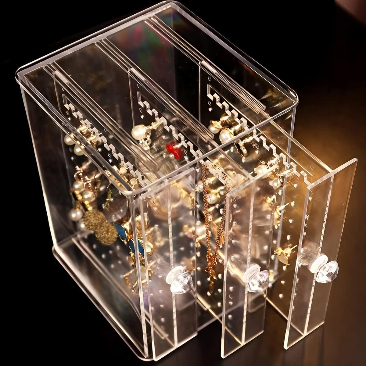 Clear Acrylic Jewelry Storage Box, 3 Vertical Drawer Earrings Display Stand Holder