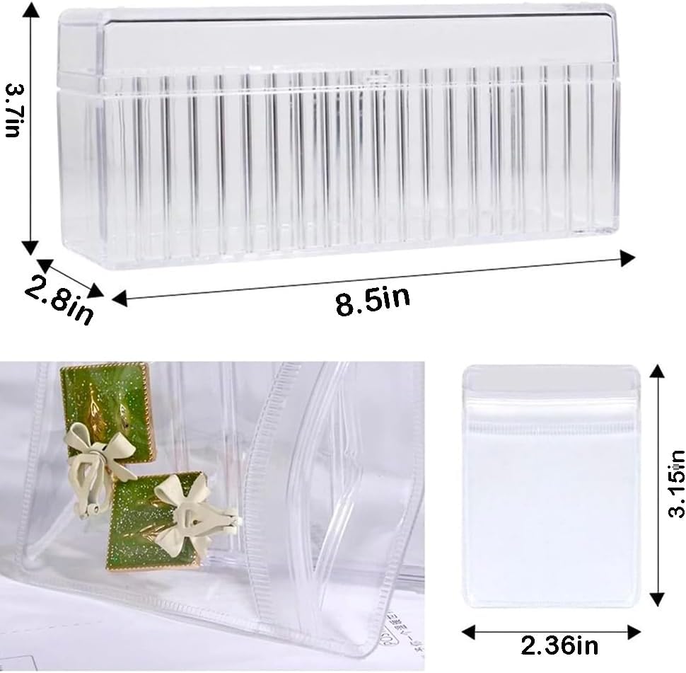 Acrylic Jewelry Box, Clear Jewelry Organizer Holder with 20 Portable Anti Tarnish Jewelry Bags for Earrings/Rings/Necklaces/Bracelet