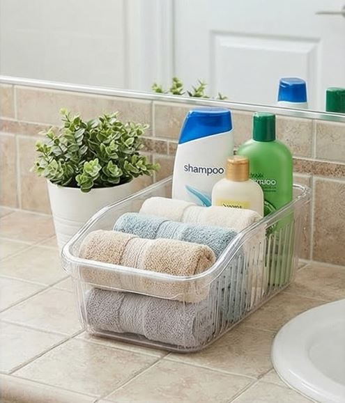 Clear Vented Refrigerator Organizer Bin – Acrylic Food Storage Basket with Handles for Fruit, Vegetables & Pantry