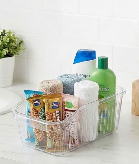 Clear Vented Refrigerator Organizer Bin – Acrylic Food Storage Basket with Handles for Fruit, Vegetables & Pantry