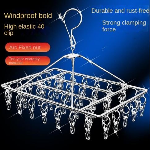 Clothes Dryer with 40 Clips, Metal Sock Hangers with Clips, Underwear Hanger for Washing Line Accessories, Stainless Steel Clothes Sock Drying Rack, Laundry Drip Airer Hanger with Clips
