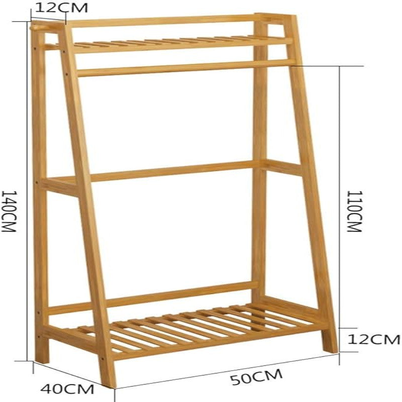 Coat Rack Hanger Clothes Rack Bamboo Wood Coat Hooks 2-Tier Coat Hooks Hat Bag Hanger Hanger Stand