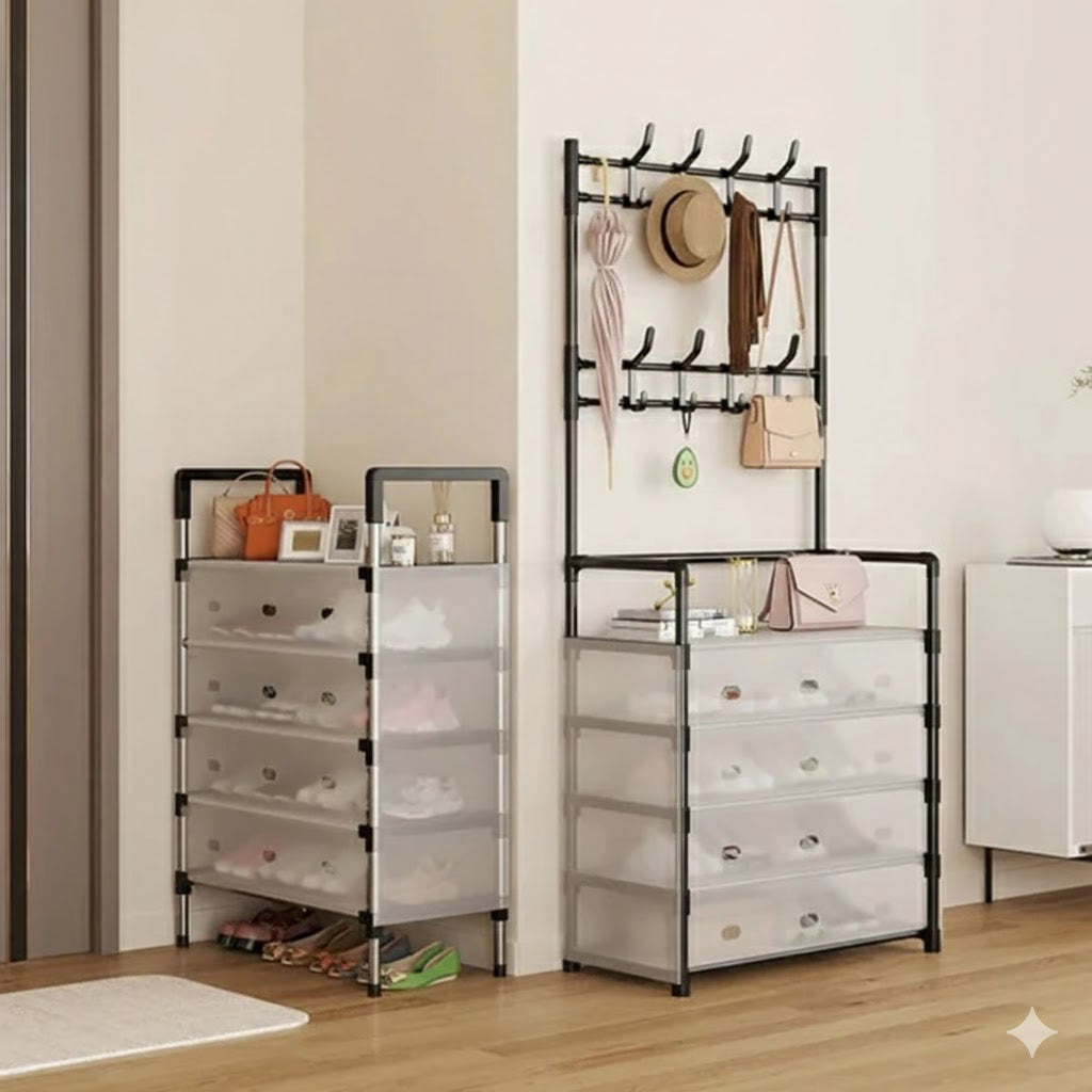 Entryway Organization Unit with Coat Rack and Shoe Storage