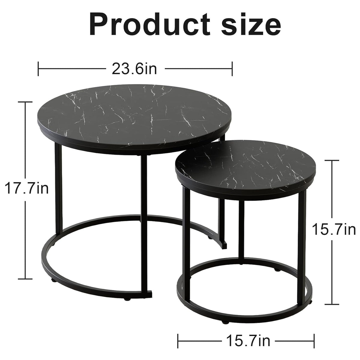 Set of 2 Round Nesting Coffee Table, Marble Finish with Sturdy Metal Frame for Living Room