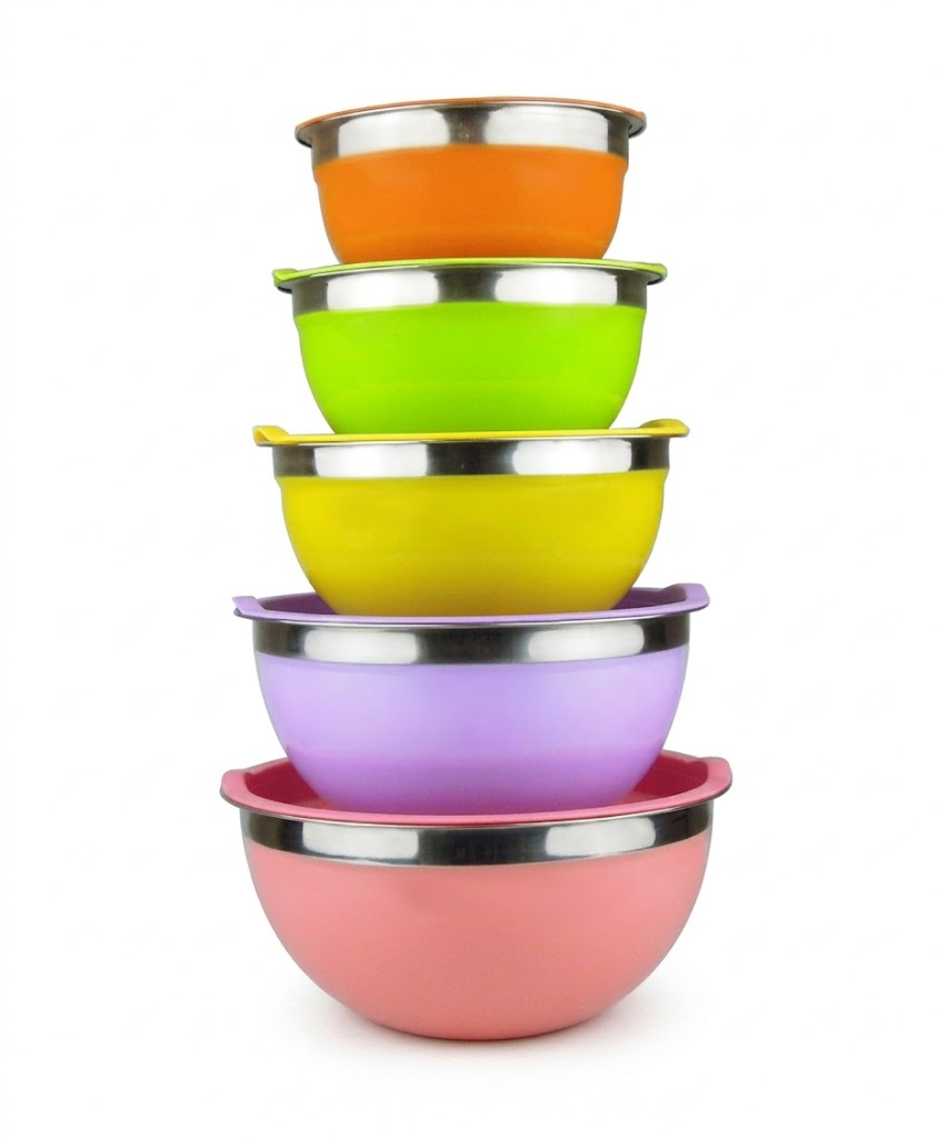 5-Piece Stainless Steel Mixing Bowl Set with Colorful Leak-Proof Lids, Versatile Kitchen Storage Containers